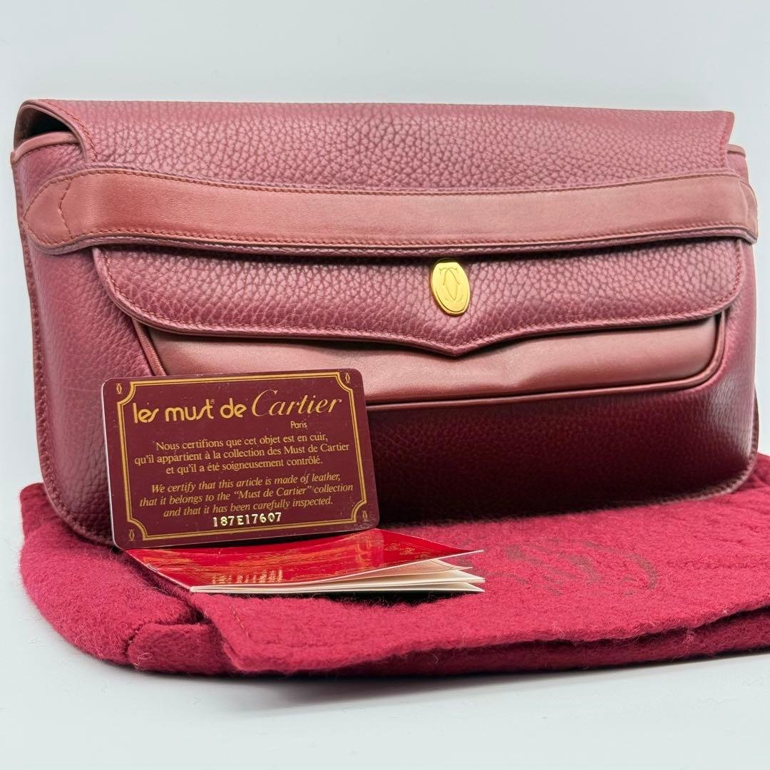 ✨美品✨カルティエ マストライン ボルドー クラッチバッグ 保存袋付 Gカード付 ✨未使用級✨カルティエ マストライン ボルドー クラッチバッグ 保存袋